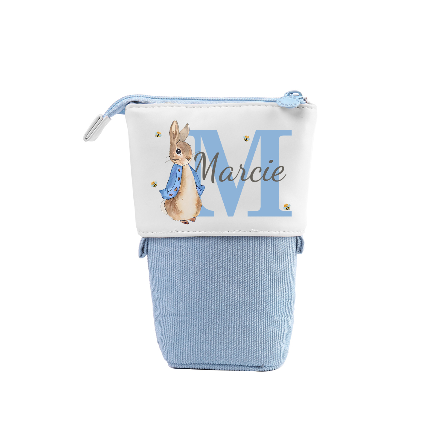 Estuche personalizado con nombre y letra con diseños coloridos para niños