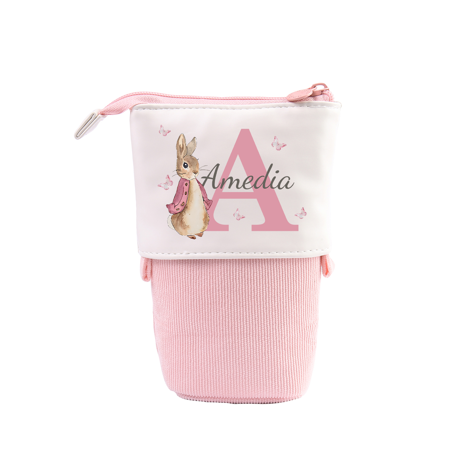 Estuche personalizado con nombre y letra con diseños coloridos para niños