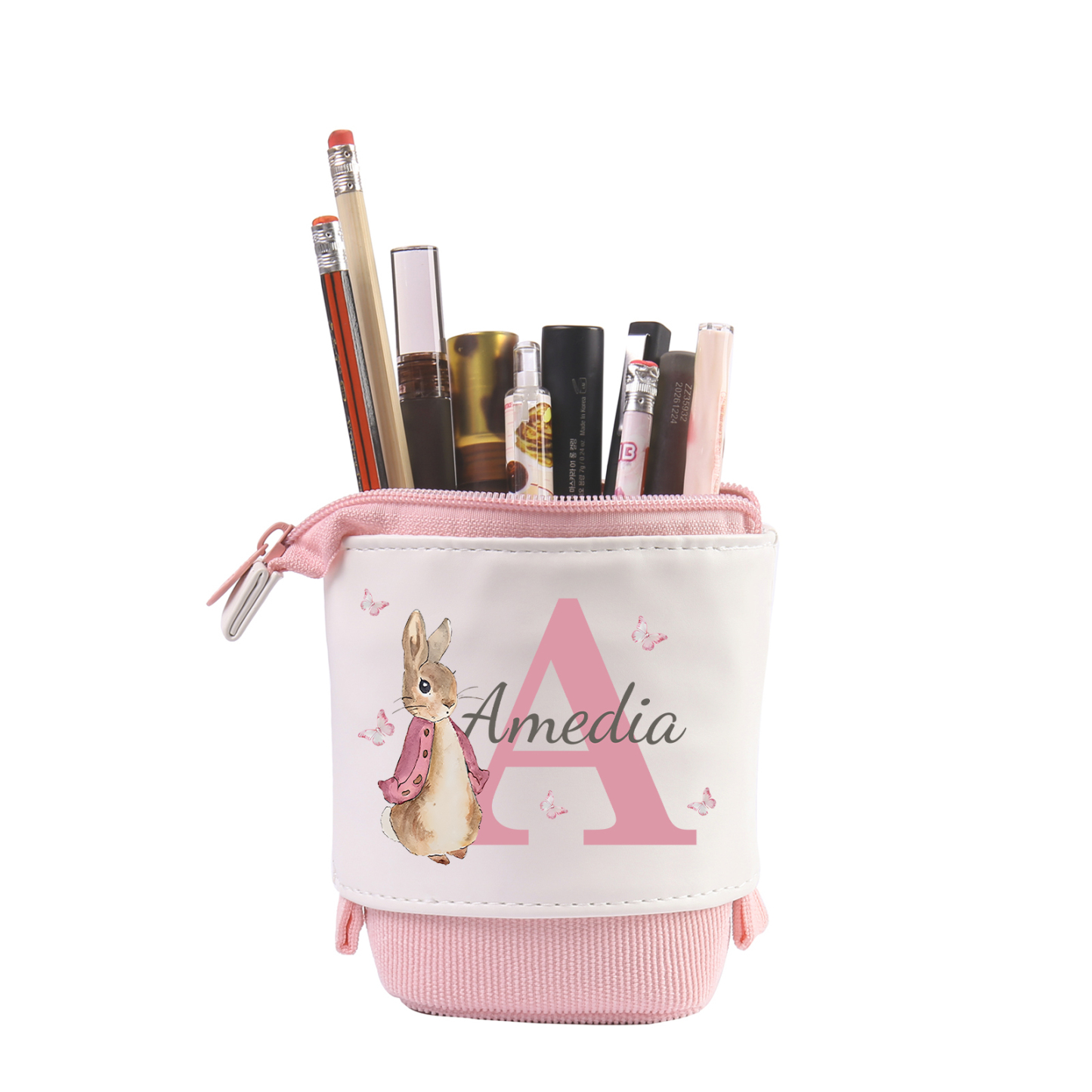 Estuche personalizado con nombre y letra con diseños coloridos para niños
