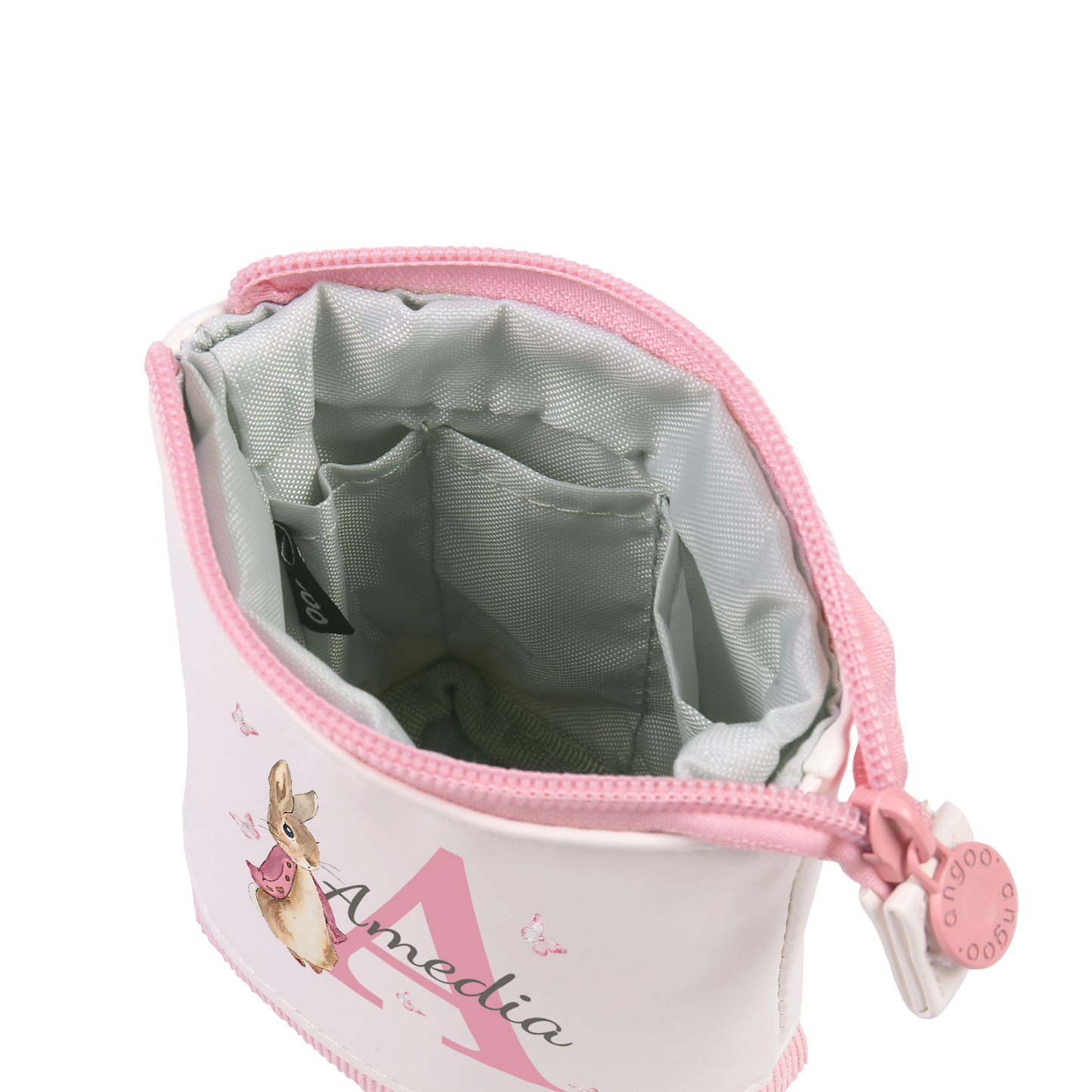 Estuche personalizado con nombre y letra con diseños coloridos para niños