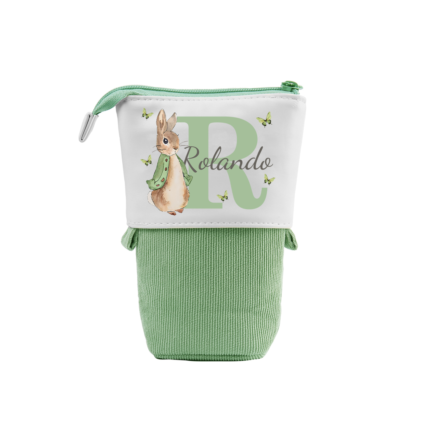 Estuche personalizado con nombre y letra con diseños coloridos para niños