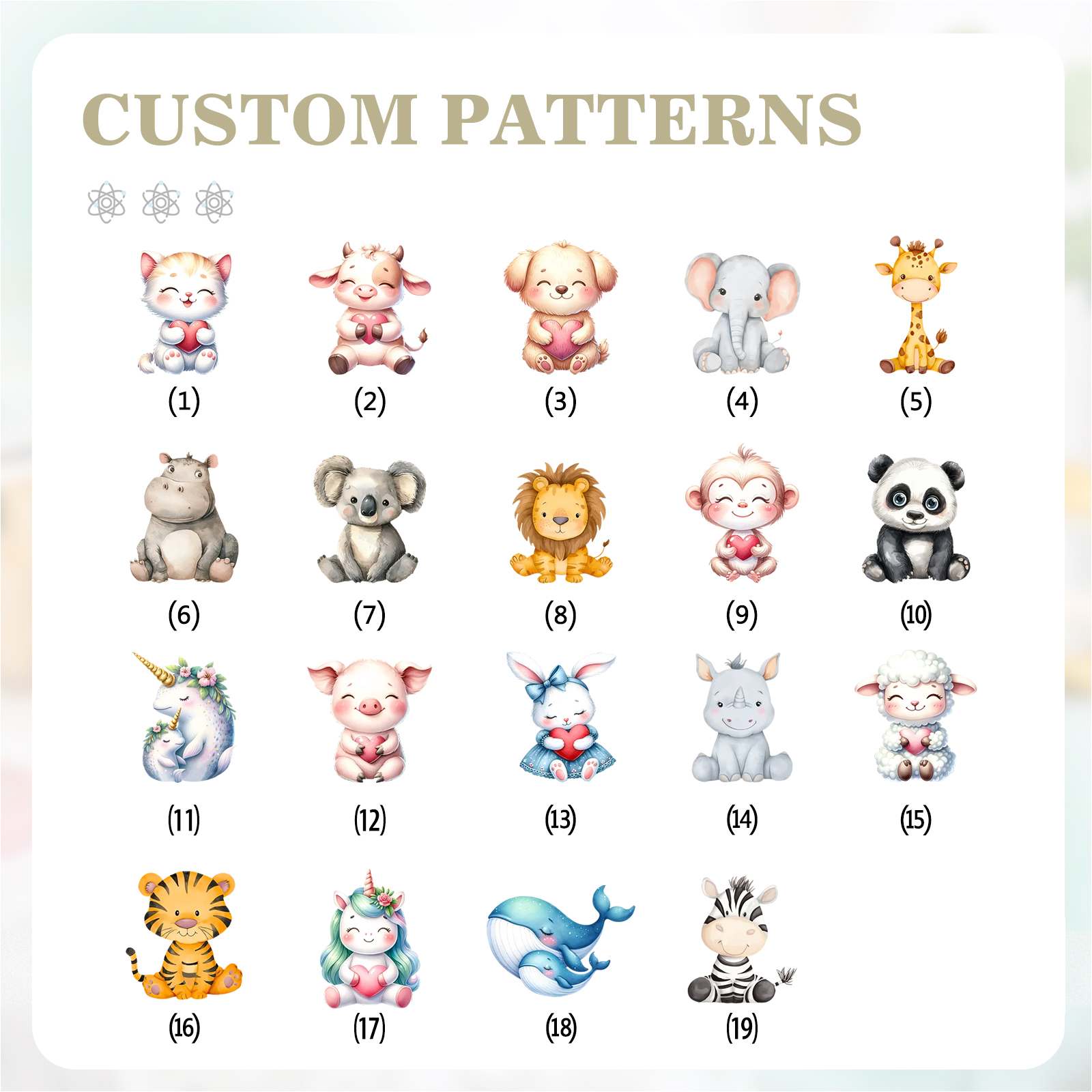 Estuche personalizado con nombre y foto con diseños coloridos de animales para niños