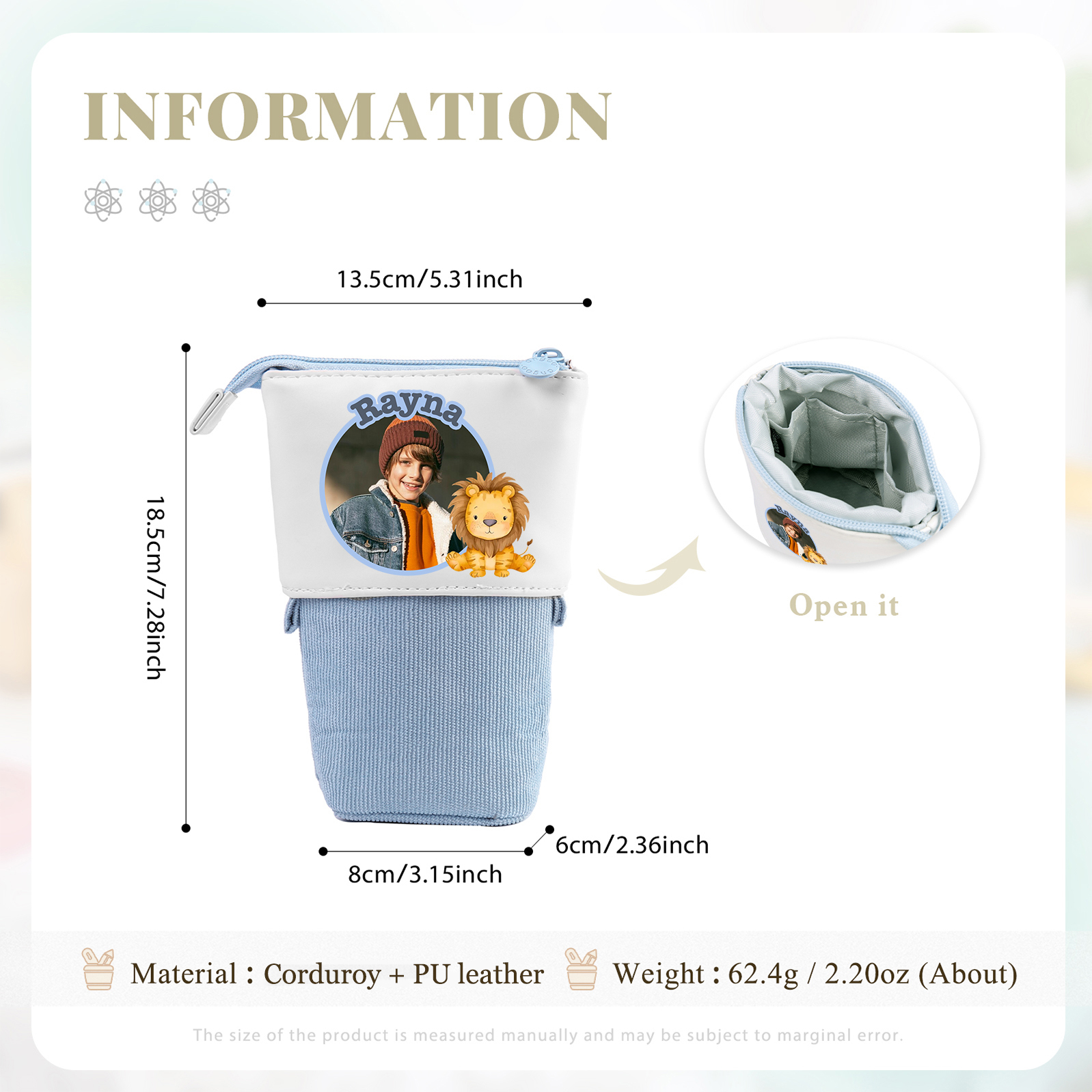 Estuche personalizado con nombre y foto con diseños coloridos de animales para niños