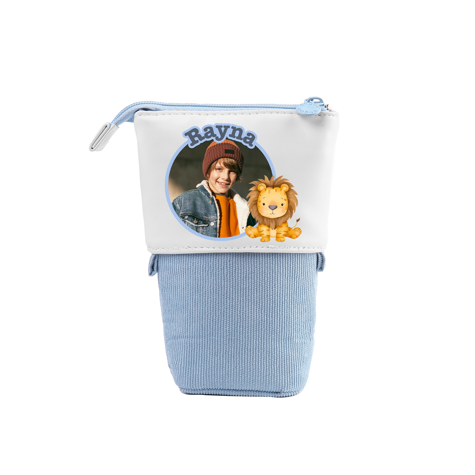 Estuche personalizado con nombre y foto con diseños coloridos de animales para niños