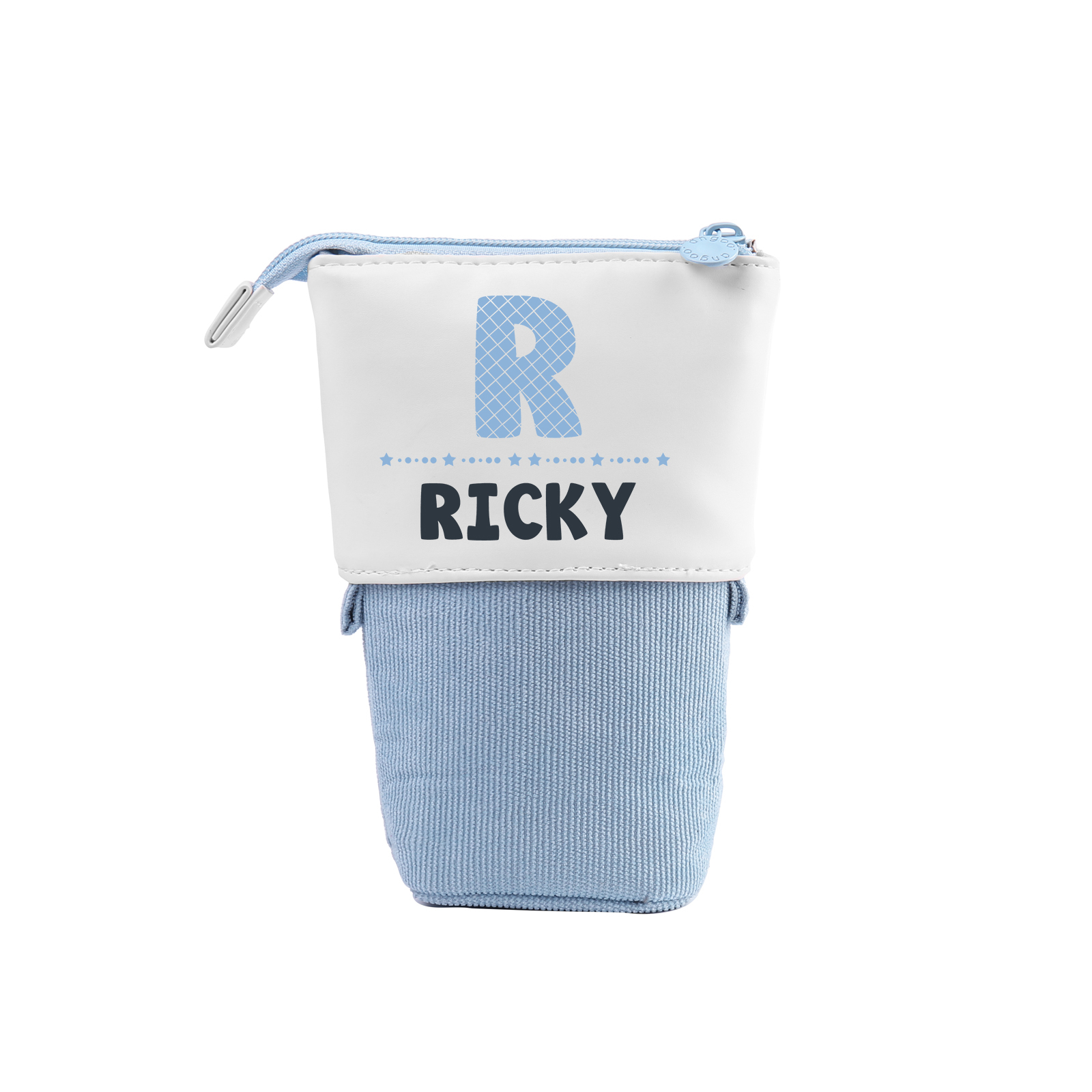 Estuche personalizado con nombre y letra con diseños coloridos para niños