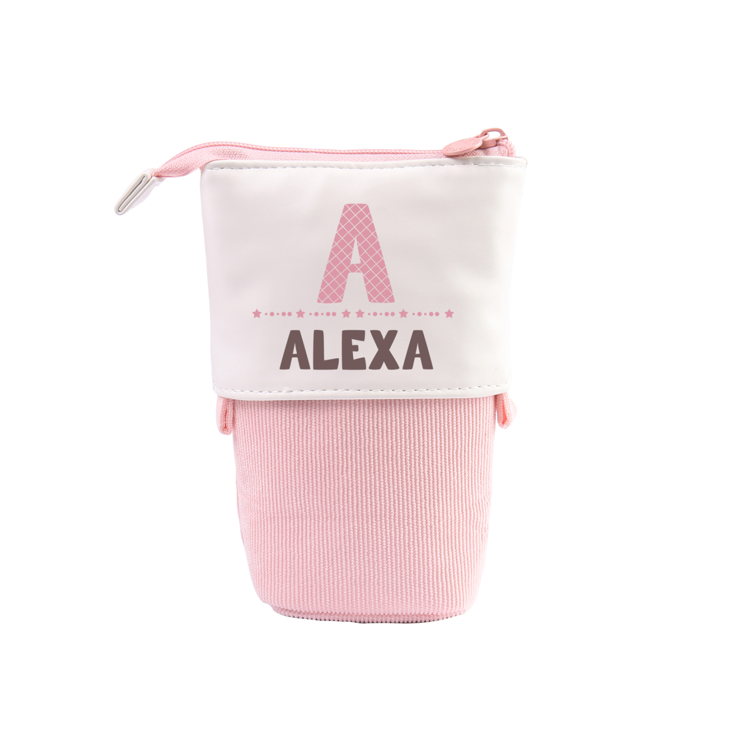 Estuche personalizado con nombre y letra con diseños coloridos para niños