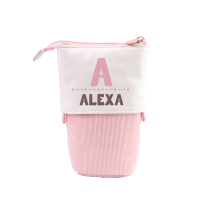 Estuche personalizado con nombre y letra con diseños coloridos para niños