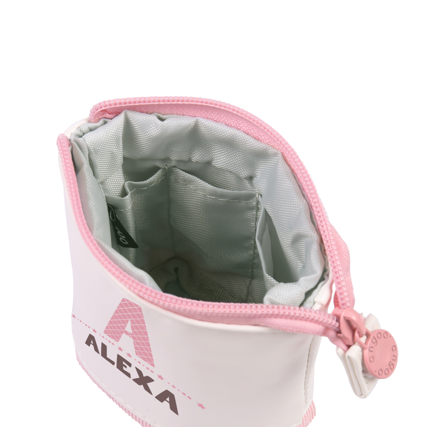 Estuche personalizado con nombre y letra con diseños coloridos para niños