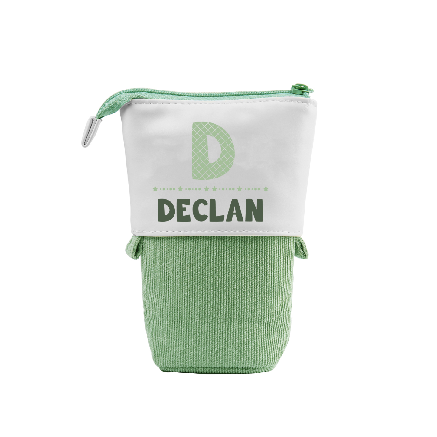 Estuche personalizado con nombre y letra con diseños coloridos para niños