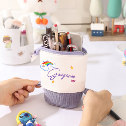 Estuche personalizado con nombre con diseños coloridos de iris y estrellas para niños