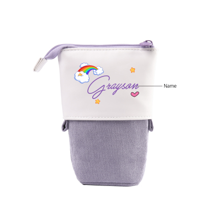 Estuche personalizado con nombre con diseños coloridos de iris y estrellas para niños