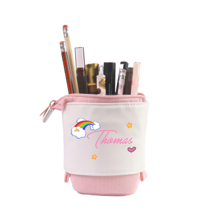 Estuche personalizado con nombre con diseños coloridos de iris y estrellas para niños