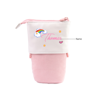 Estuche personalizado con nombre con diseños coloridos de iris y estrellas para niños
