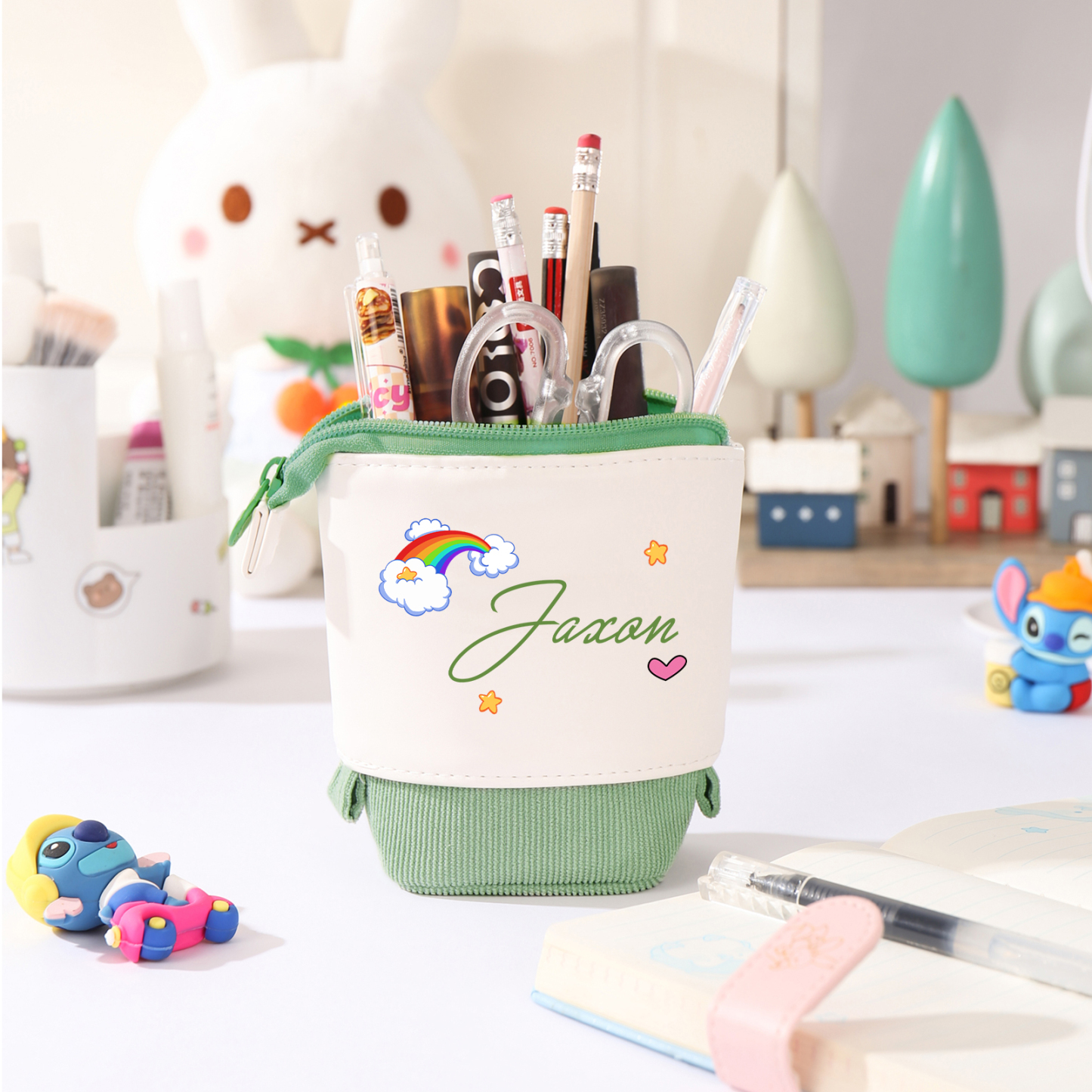 Estuche personalizado con nombre con diseños coloridos de iris para niños