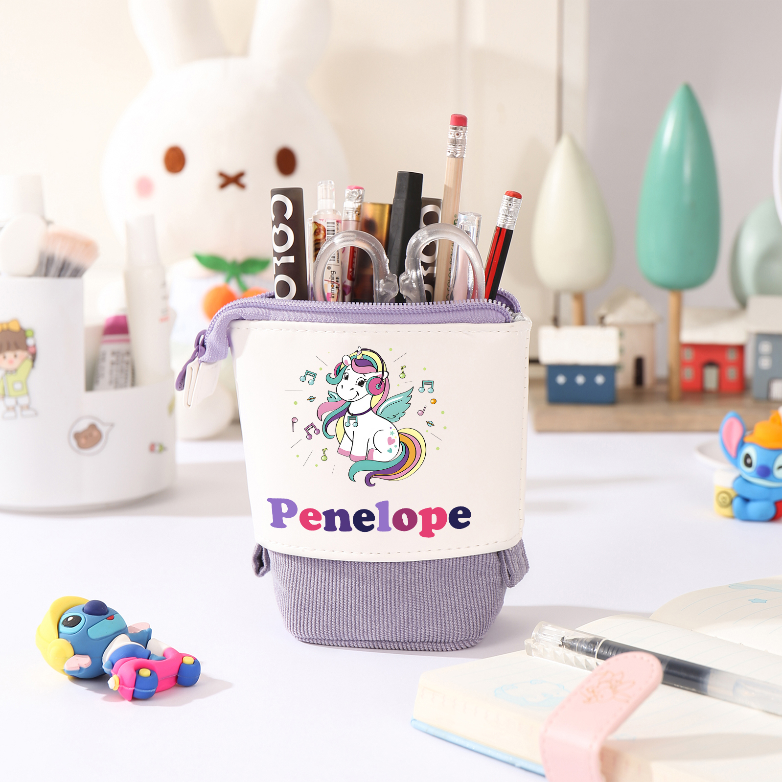 Estuche personalizado con nombre con diseños coloridos de animales para niños