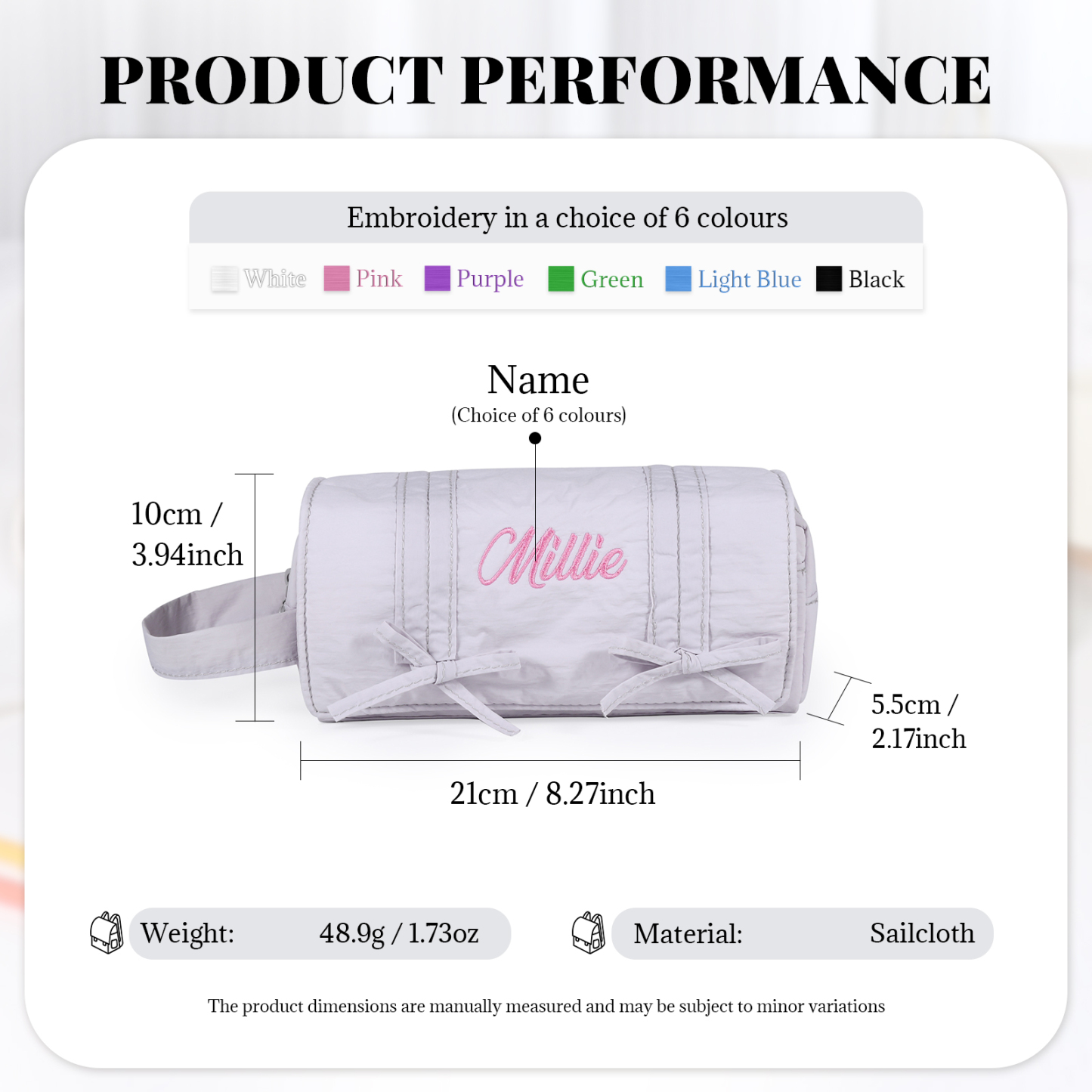 Estuche enrollable con lazos decorativos personalizado con 1 nombre bordado para niña | Jessemade