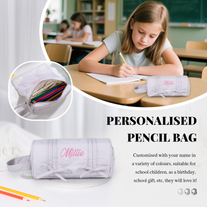 Estuche enrollable con lazos decorativos personalizado con 1 nombre bordado para niña | Jessemade