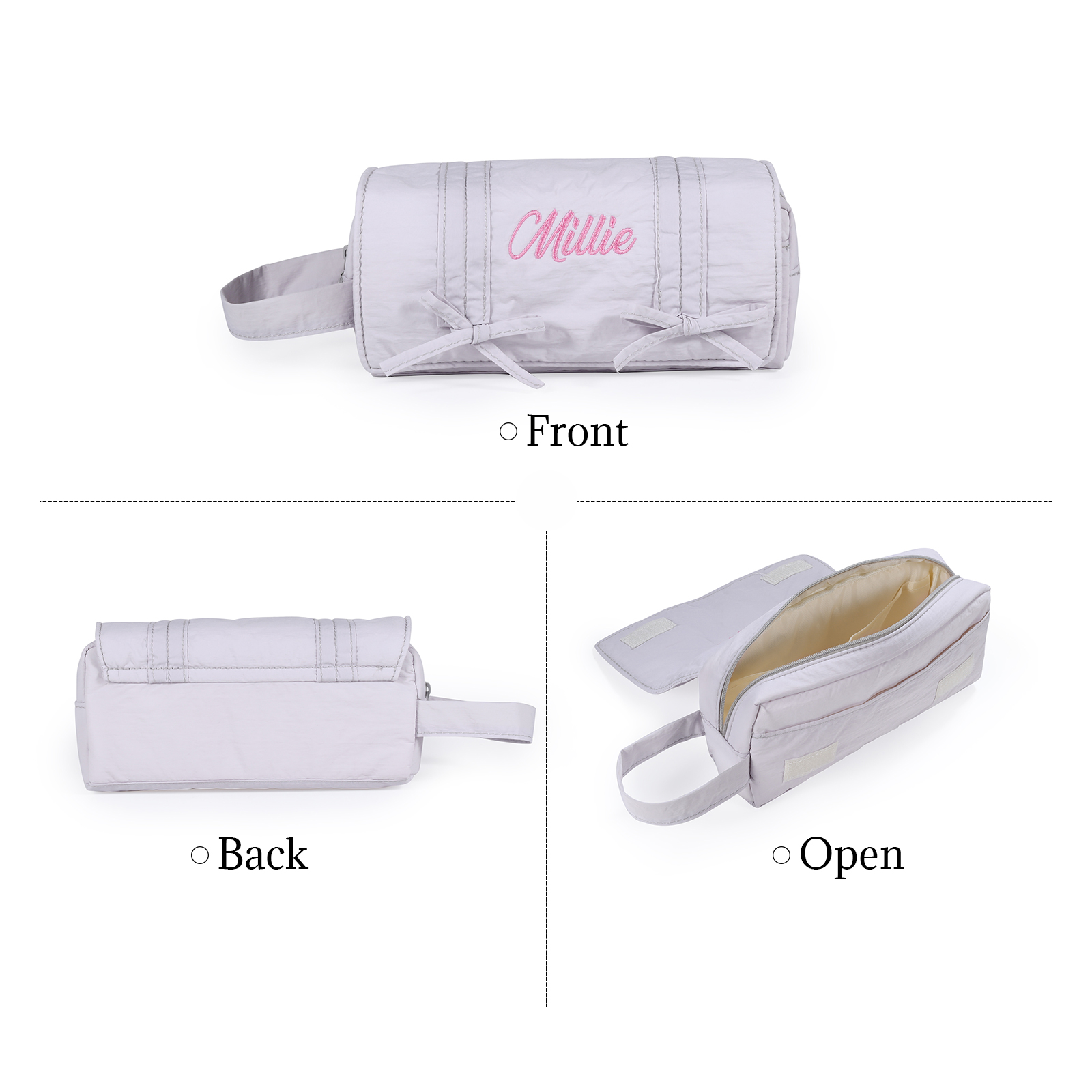 Estuche enrollable con lazos decorativos personalizado con 1 nombre bordado para niña | Jessemade