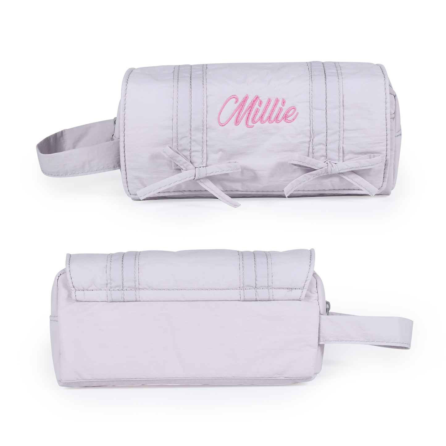 Estuche enrollable con lazos decorativos personalizado con 1 nombre bordado para niña | Jessemade