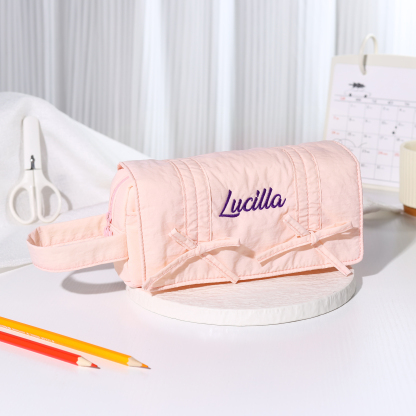 Estuche enrollable con lazos decorativos personalizado con 1 nombre bordado para niña | Jessemade