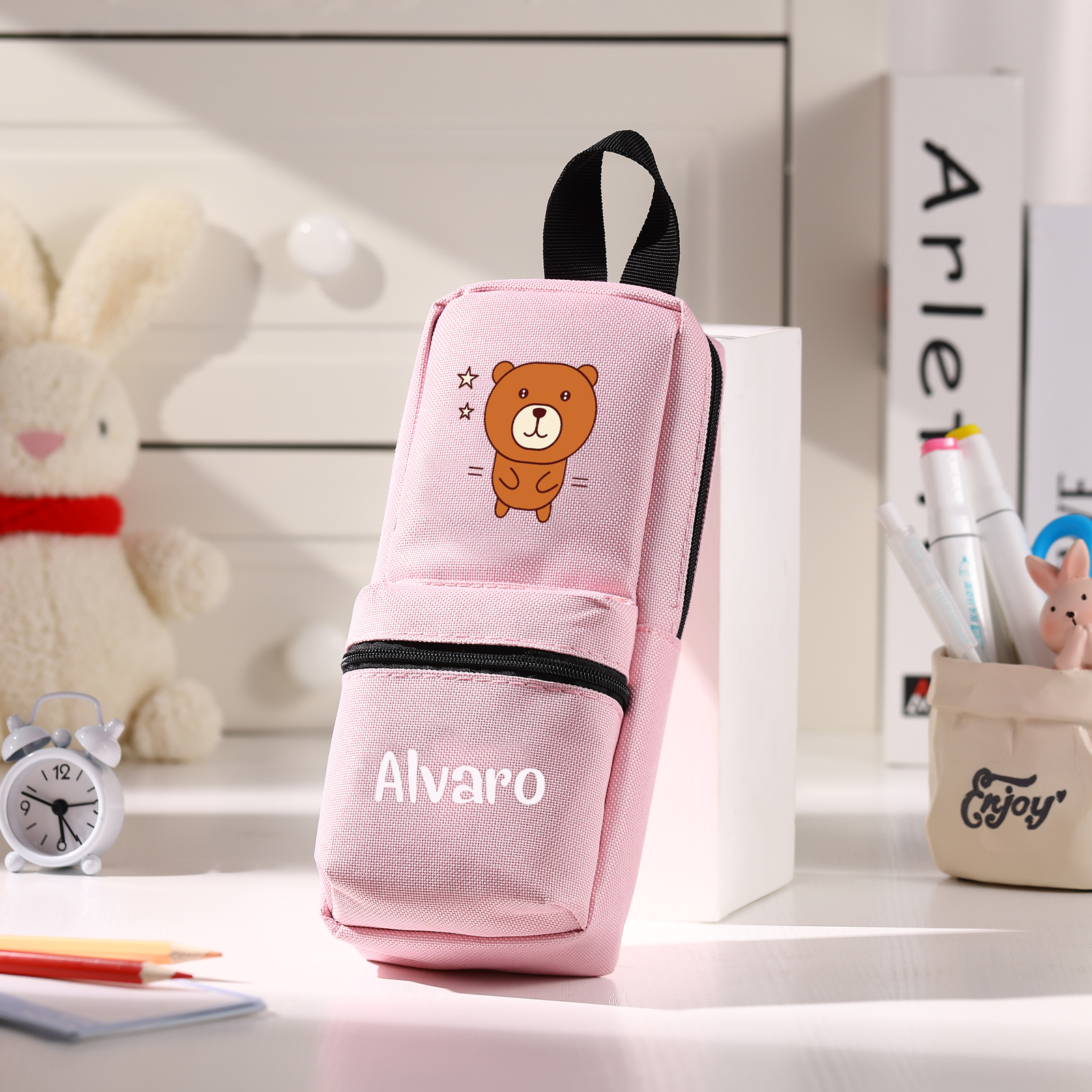 Estuche personalizado con 1 nombre con diseño colorido de animal seleccionado para niños | Jessemade