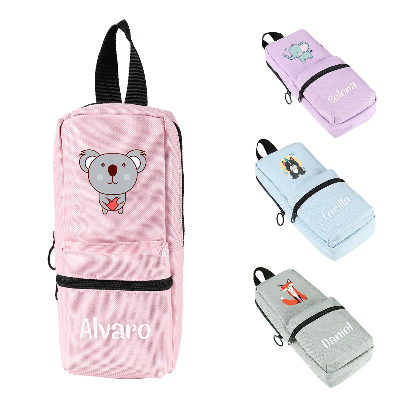 Estuche personalizado con 1 nombre con diseño colorido de animal seleccionado para niños | Jessemade