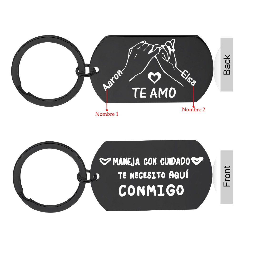 Llavero personalizable de pareja negra: Conduce con cuidado