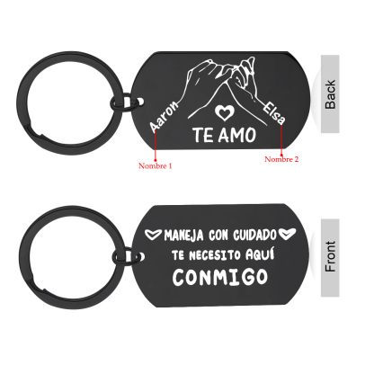 Llavero personalizable de pareja negra: Conduce con cuidado
