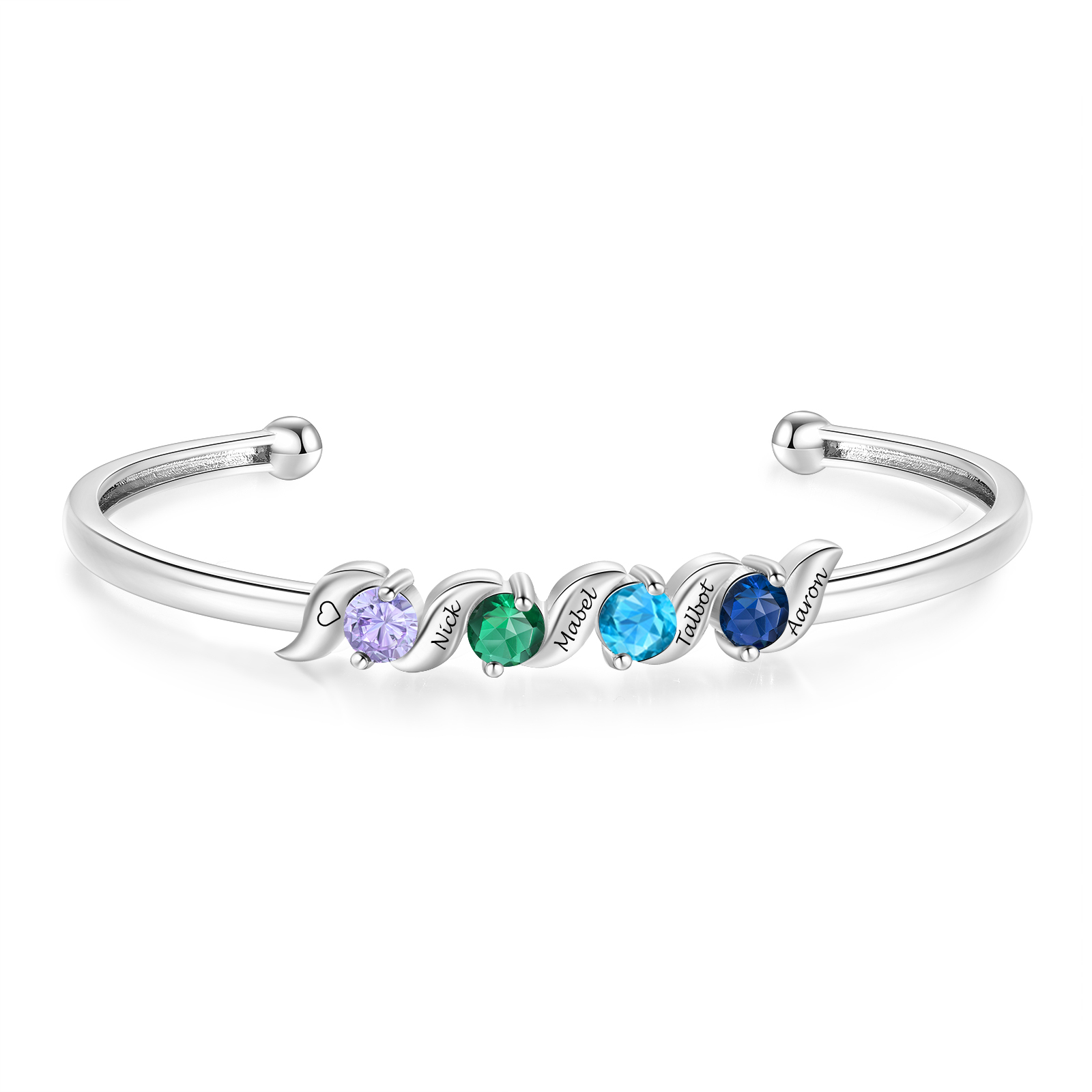 Pulsera brazalete de piedras de nacimiento para mujer personalizada, tipo familiar, personalizada con 1–5 nombres y piedras