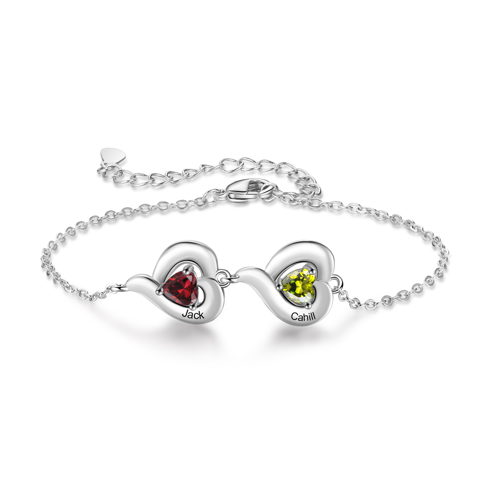 Pulsera con piedra de nacimiento en forma de corazón - Personalizable con 1-5 nombres