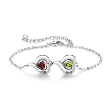 Pulsera con piedra de nacimiento en forma de corazón - Personalizable con 1-5 nombres