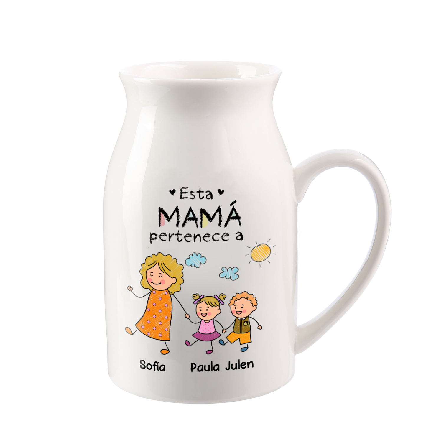 Jarrón de flores de cerámica personalizado diseñado con 1–8 nombres para mamá