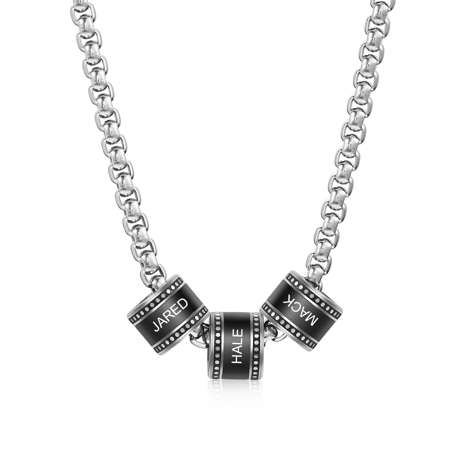 Collar de cadena con cuentas cilíndricas personalizadas (2 a 5 nombres) – joya moderna para hombre