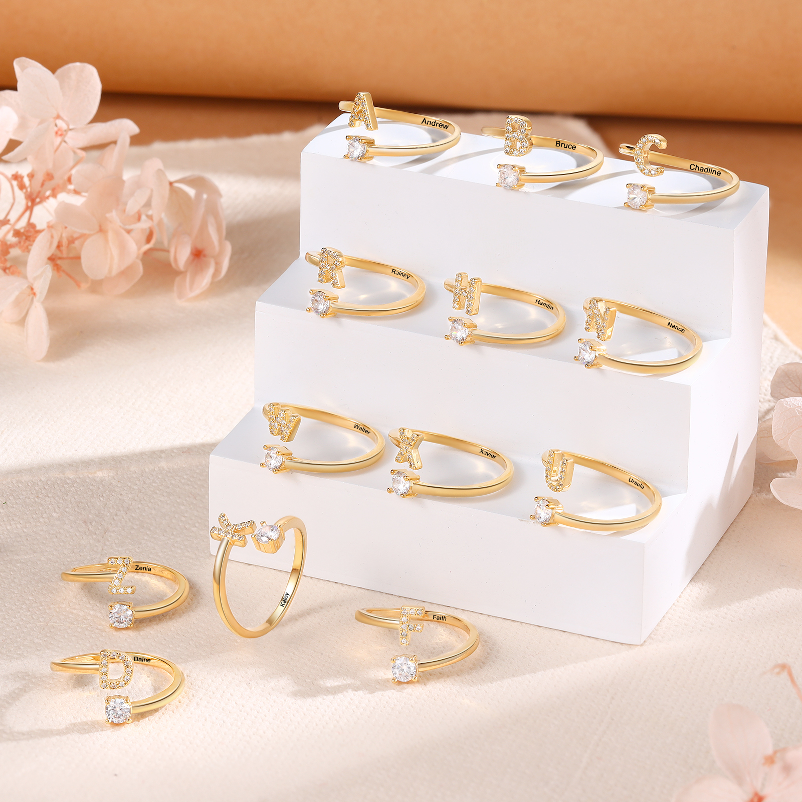 Anillo de letra personalizado con 1 nombre anillo ajustable para mujer | Jessemade