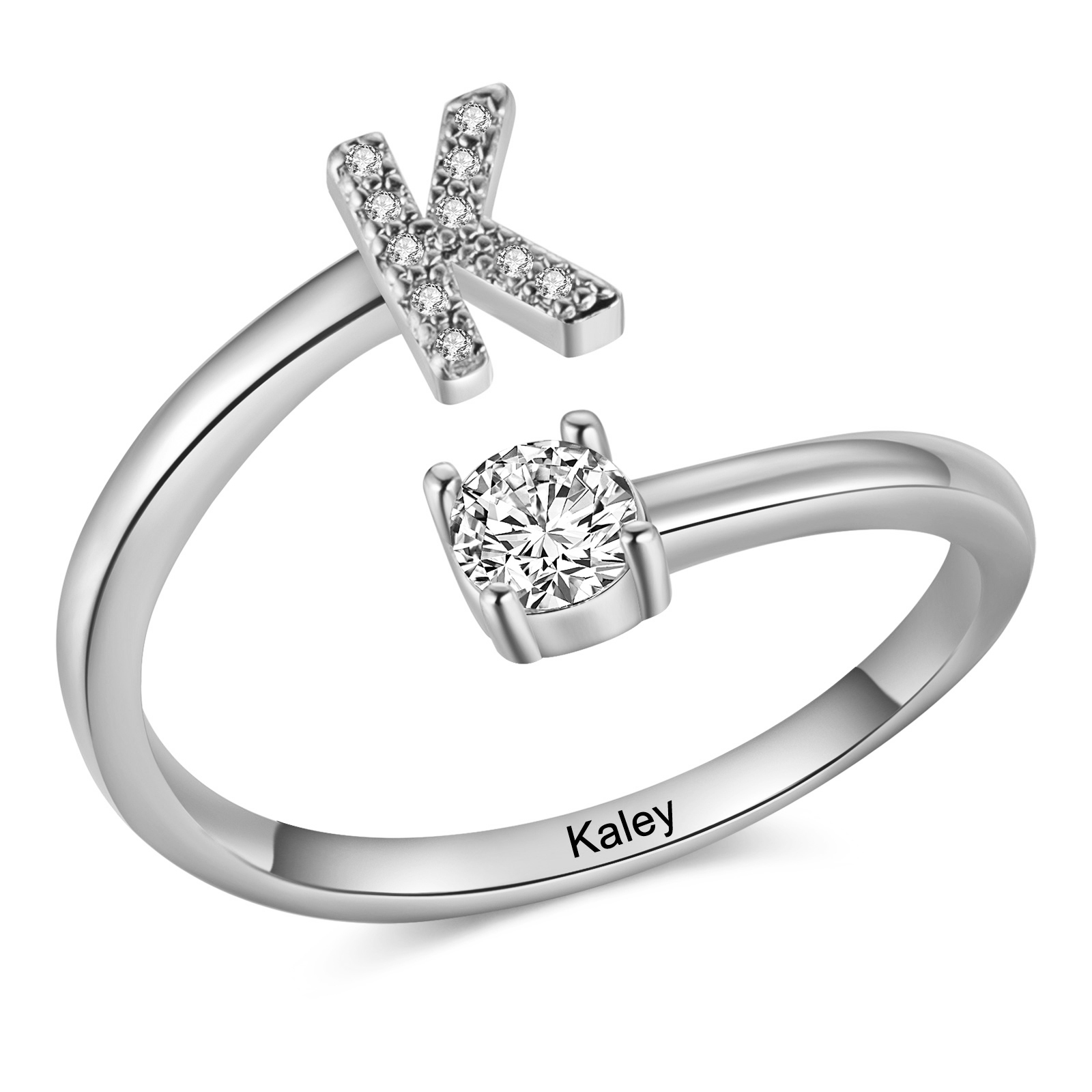Anillo plateado de letra personalizado con 1 nombre anillo ajustable para mujer | Jessemade