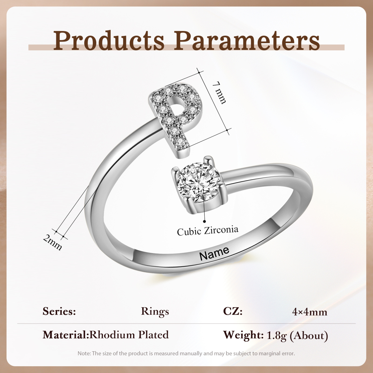 Anillo plateado de letra personalizado con 1 nombre anillo ajustable para mujer | Jessemade