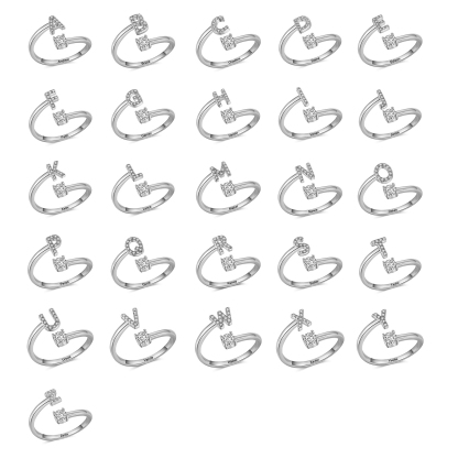 Anillo plateado de letra personalizado con 1 nombre anillo ajustable para mujer | Jessemade