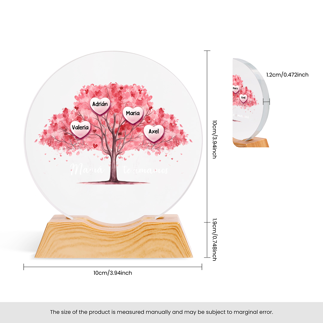 Luz nocturna de cristal LED con árbol genealógico personalizado con 1–7 nombres para mamá
