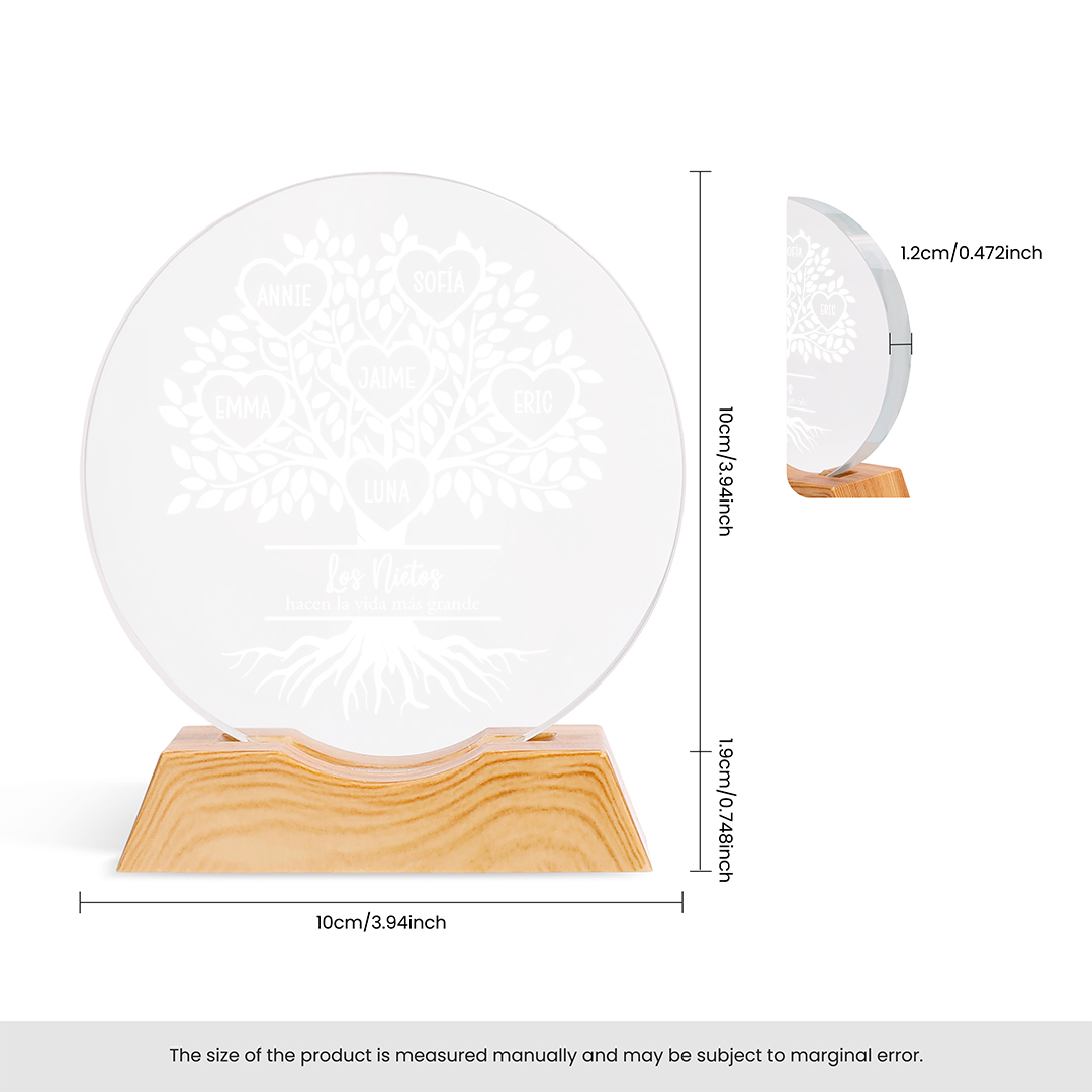 Luz nocturna LED de cristal personalizada con árbol genealógico, personalizable con 1 a 10 nombres
