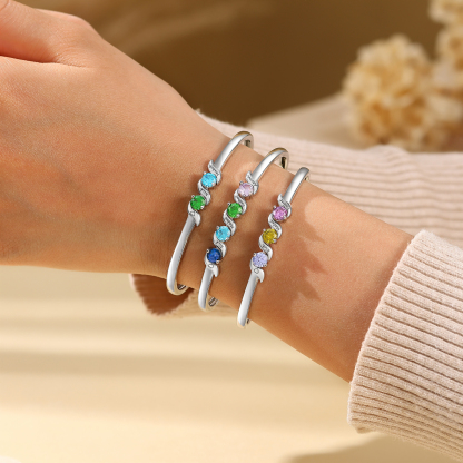 Pulsera brazalete de piedras de nacimiento para mujer personalizada, tipo familiar, personalizada con 1–5 nombres y piedras