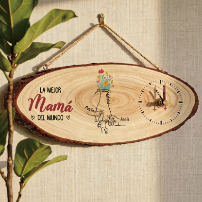 Reloj de Madera Personalizado « La Mejor Mamá/Abuela del Mundo » con 1 a 6 Nombres
