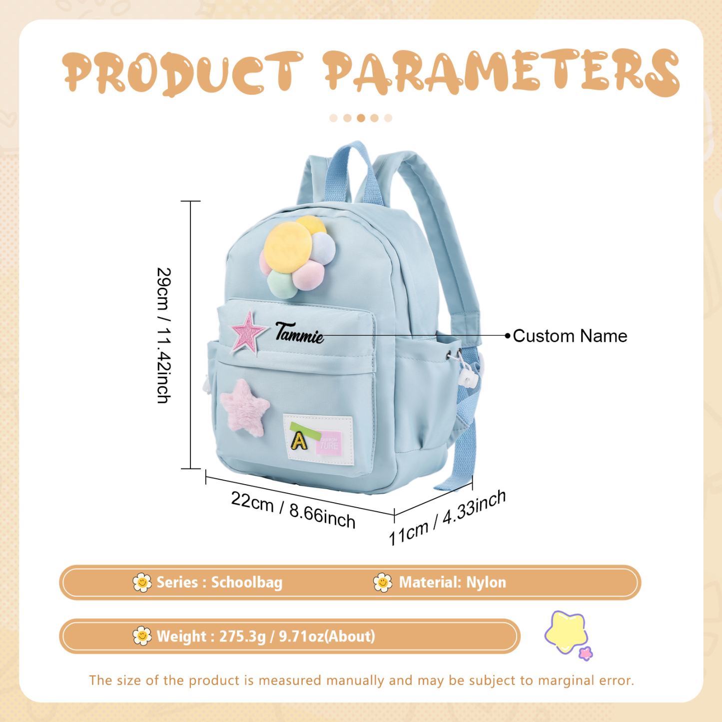 Mochilas escolares para niños con sol y estrellas - con nombre personalizado impreso