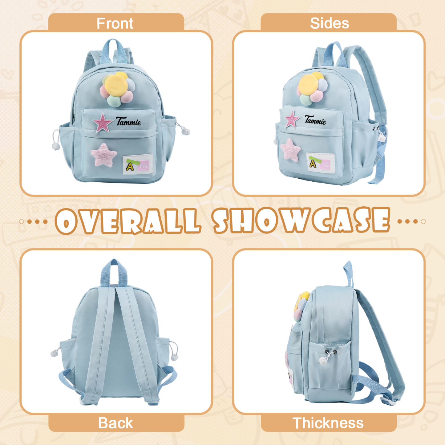 Mochilas escolares para niños con sol y estrellas - con nombre personalizado impreso