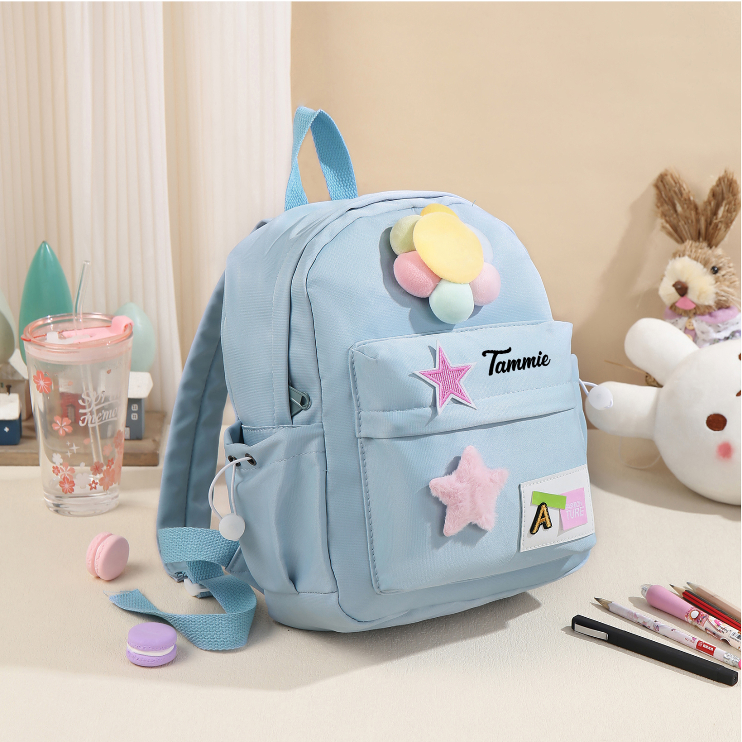 Mochilas escolares para niños con sol y estrellas - con nombre personalizado impreso