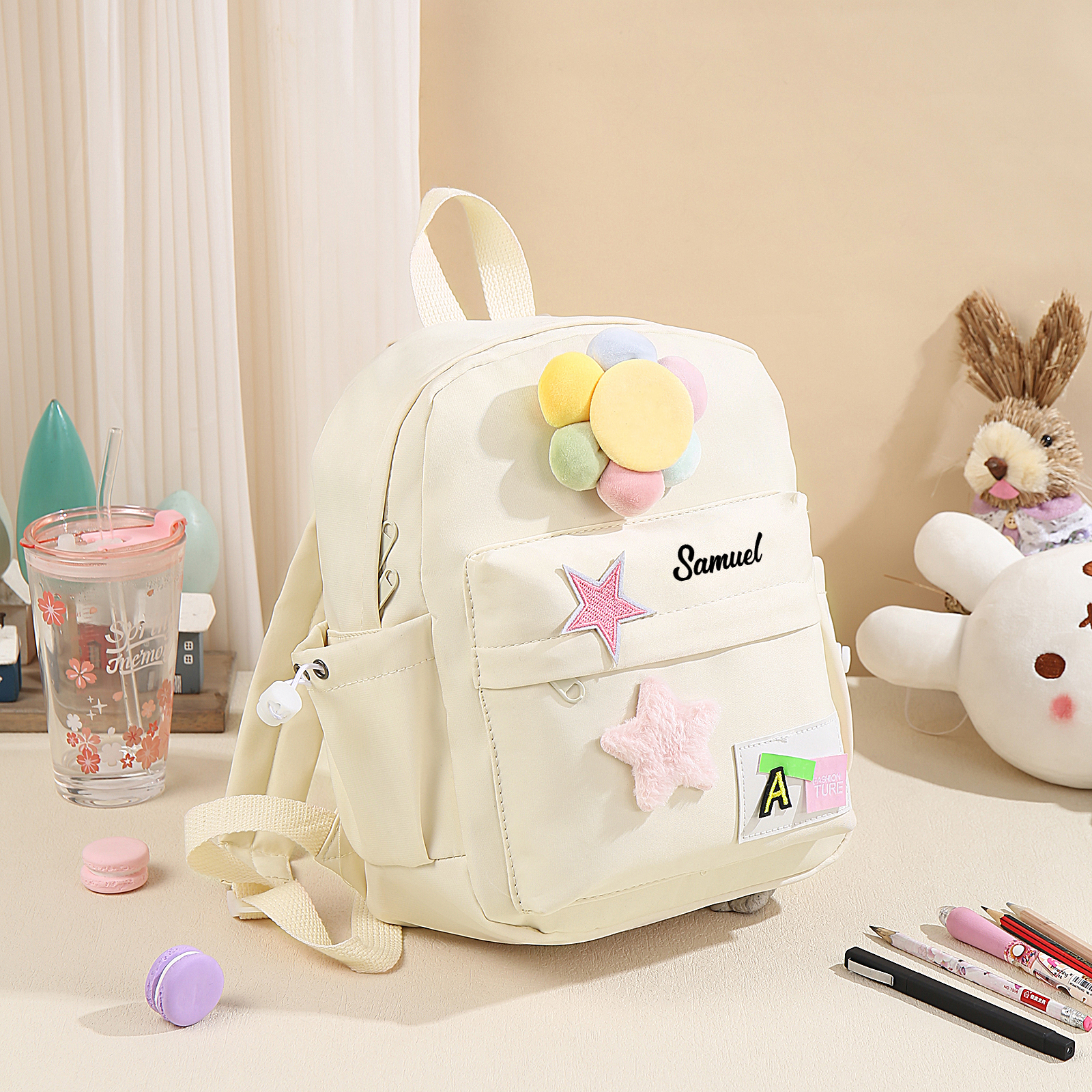 Mochilas escolares para niños con sol y estrellas - con nombre personalizado impreso