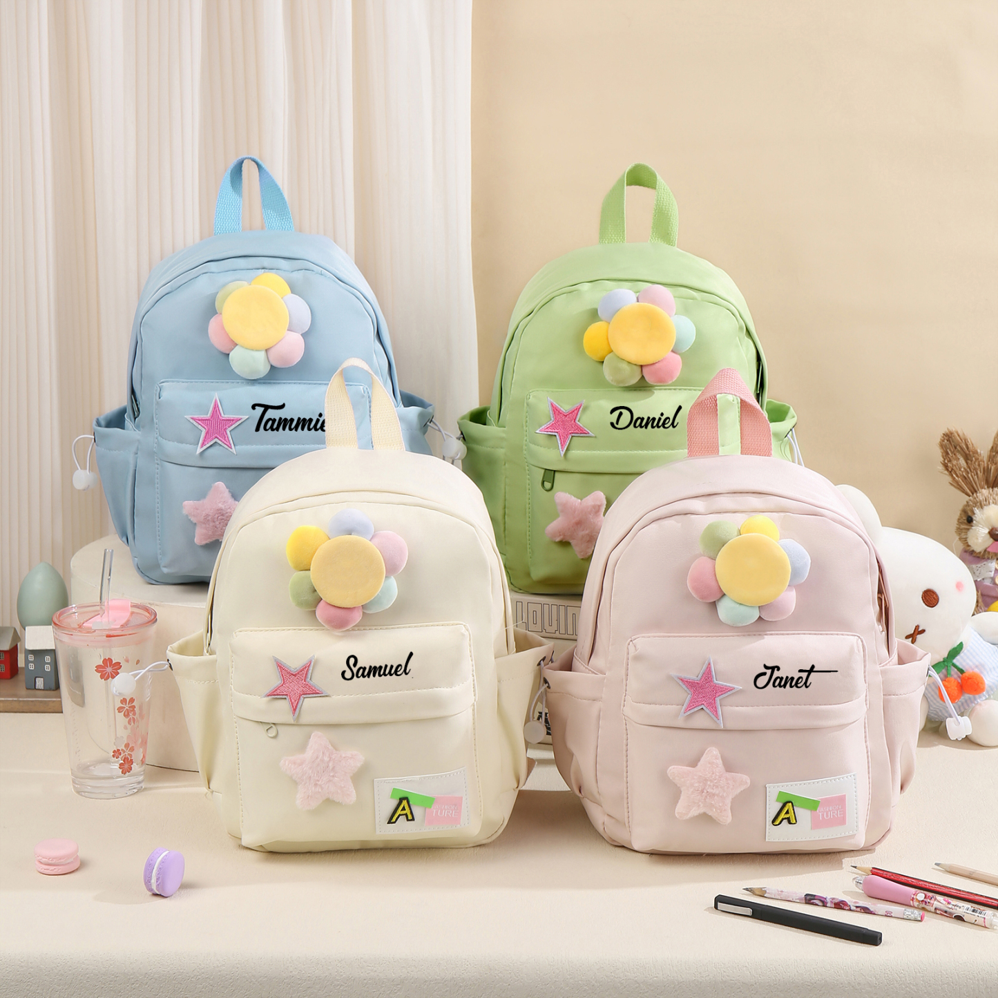 Mochilas escolares para niños con sol y estrellas - con nombre personalizado impreso