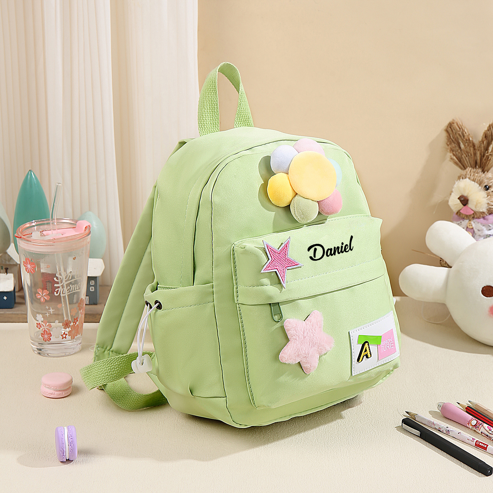 Mochilas escolares para niños con sol y estrellas - con nombre personalizado impreso