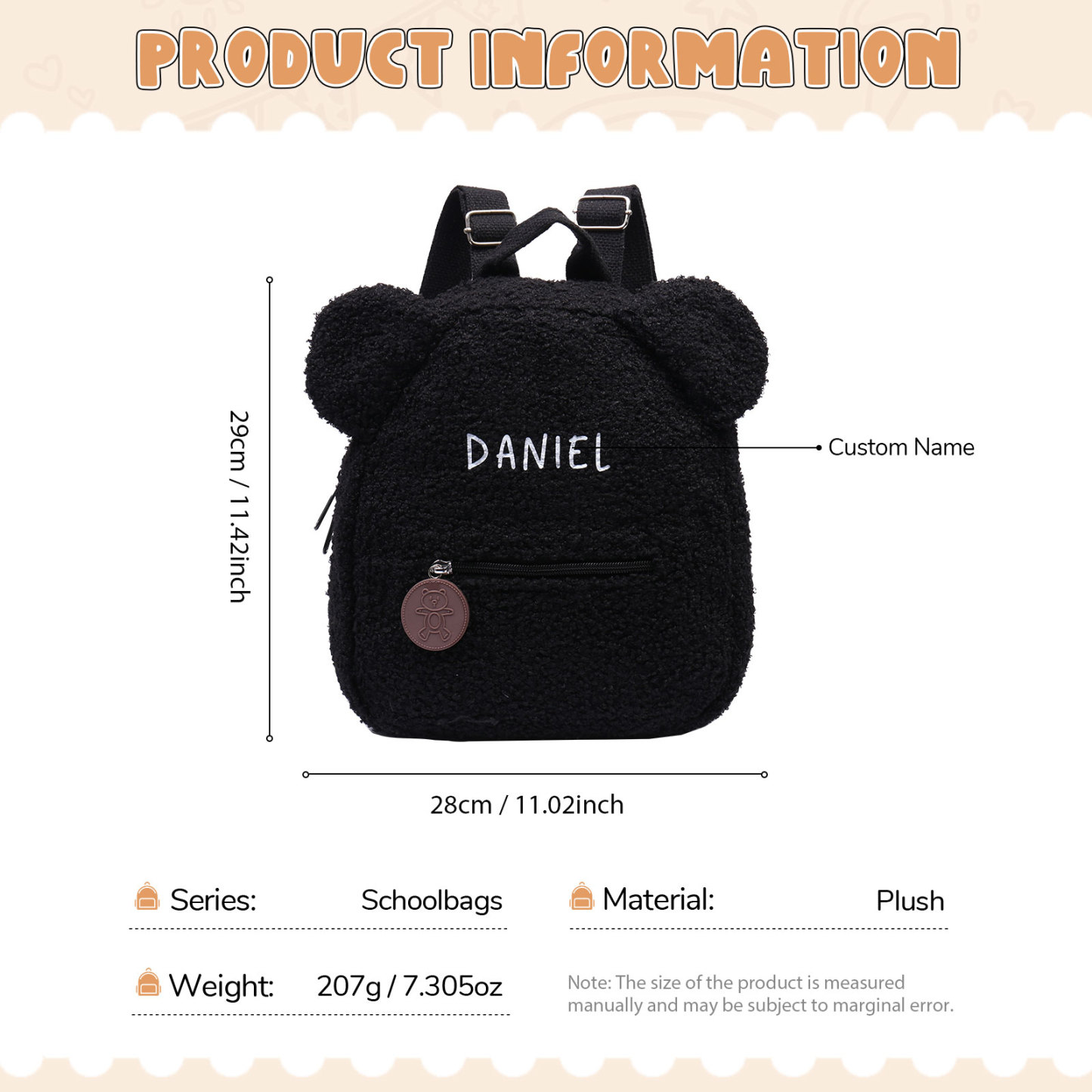 Mochilas escolares "oso" para los niños con nombre personalizado