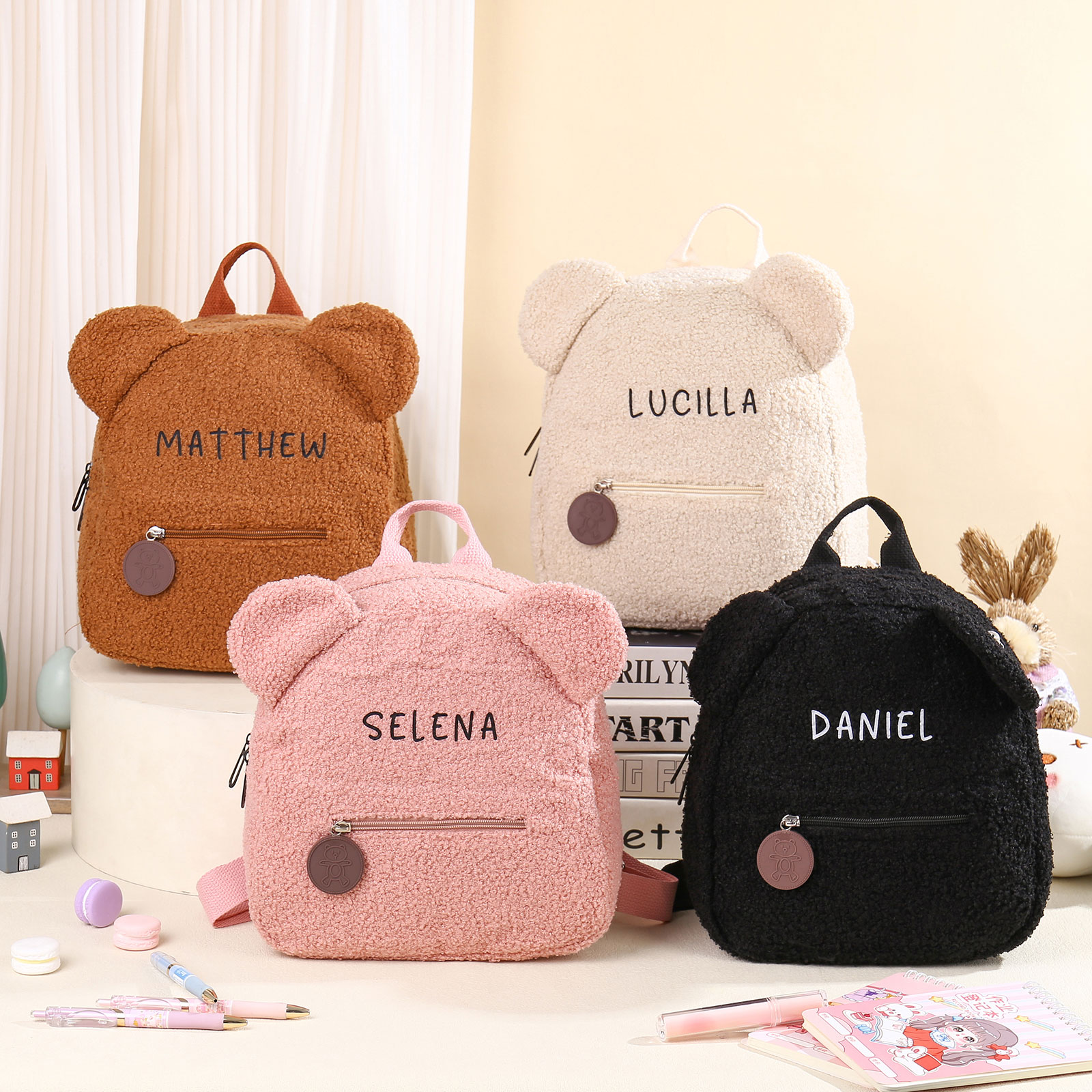 Mochilas escolares "oso" para los niños con nombre personalizado