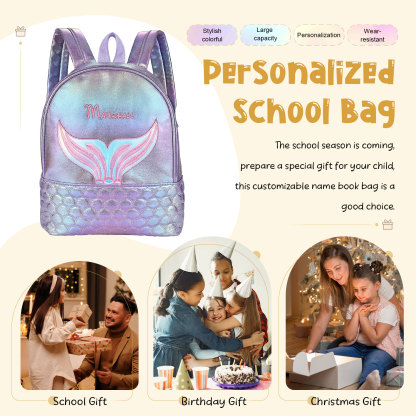 Mochila con sirena para niña personalizado con 1 nombre bordado con estilo y funcionalidad | Jessemade